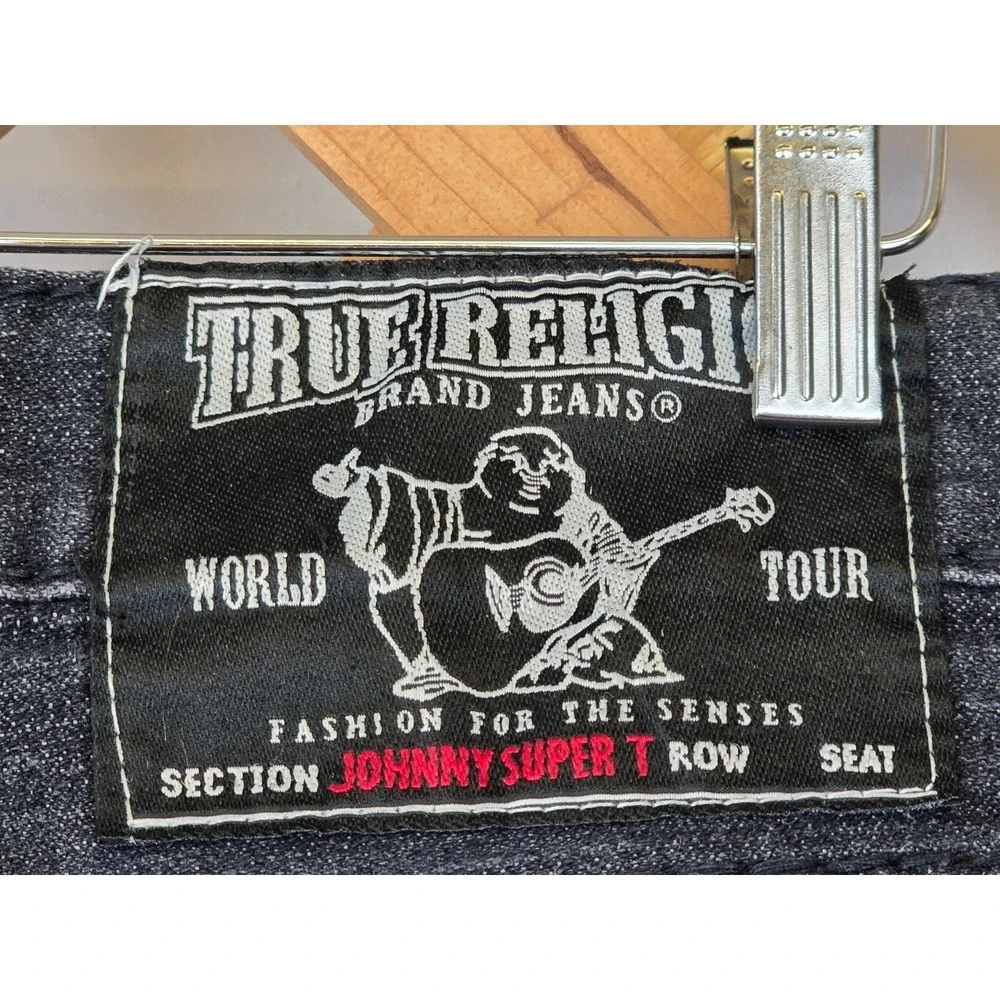 VTG True Religion Y2K Flap Pocket‎ Made In USA Black Denim Size 34 -34x33 VG